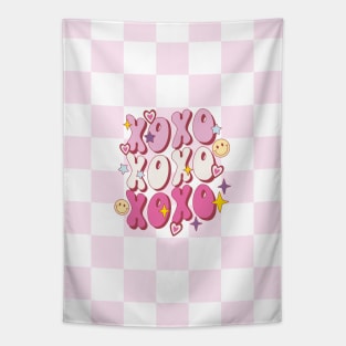 XOXO Retro Valentine’s Day, Checkered Pattern Tapestry