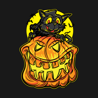 Black Cat on a Jack-O-Lantern Pumpkin By eShirtlabs T-Shirt