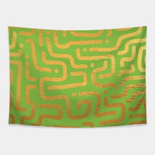 Light Green Gold colored abstract lines pattern Tapestry