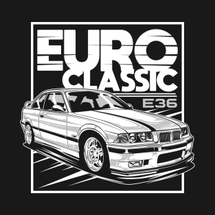 Classic Euro Car M3 E36 (White Print) T-Shirt