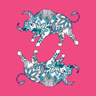 Paisley Oxen (Coral and Teal Palette) T-Shirt