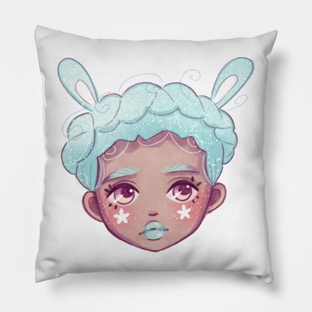 Bunny Girl Aqua Pillow by Alina.soul.notes