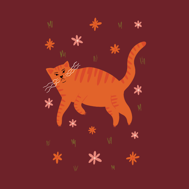 Cool orange cat in flower field illustration by WeirdyTales