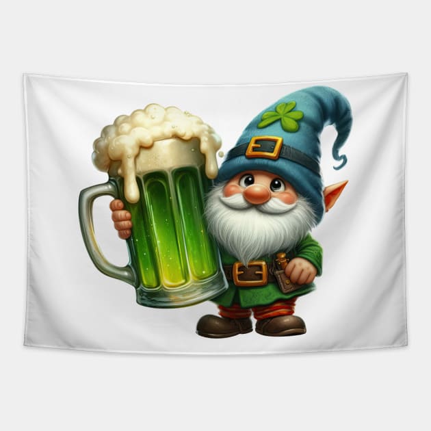 St Patricks Day Gnome Drinking Beer Tapestry by Chromatic Fusion Studio