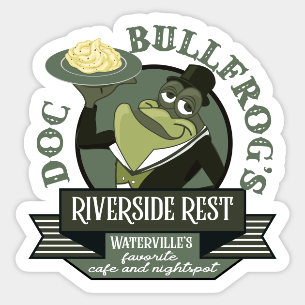 Doc Bullfrog's Riverside Rest - Emmet Otters Jug Band Christmas - Sticker