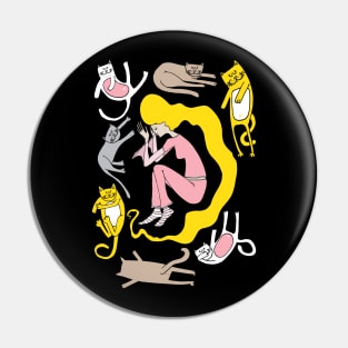 Sleeping girl, sleeping cats Pin