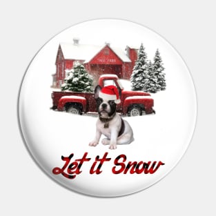 French Bulldog Let It Snow Tree Farm Red Truck Christmas Pin