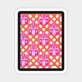 Pink pagoda on orange bamboo larrice Magnet