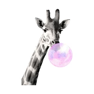 Giraffe, bubblegum, bubble, black and white, photo, giraffe bubblegum T-Shirt