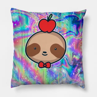 Apple Sloth Face Rainbow Holographic Pillow