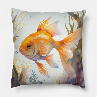 Fancy Pet Goldfish Watercolor Pillow