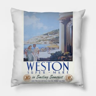 Vintage GWR travel poster advert for Weston Super - Mare Pillow