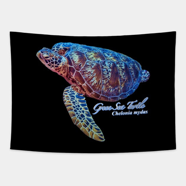 Green sea turtle Tapestry by Little Dinosaur