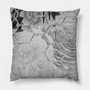 Honeycomb Gray Roses Stained Glass Tiles Pillow