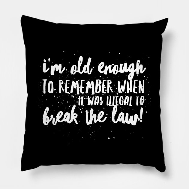 I'm OLD Enough to REMEMBER When it was ILLEGAL to BREAK THE LAW! Pillow by JustSayin'Patti'sShirtStore