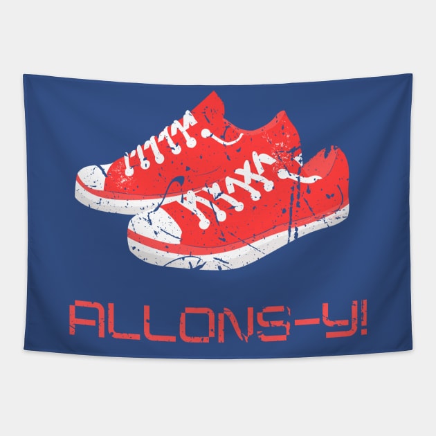Allons-y! Sneaker Trainer Space Traveling Extraordinaire! Tapestry by Contentarama