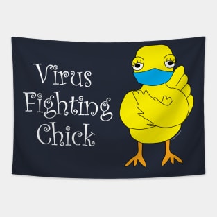 Virus Fighting Chick Side White Text Tapestry