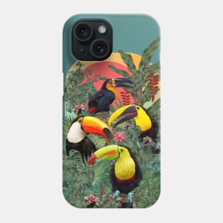 Polygonal Amazon plants and toucan birds. Phone Case