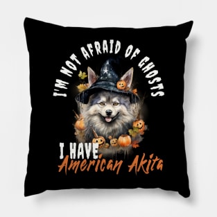 American Akita Dog Ghost Guardian Vintage Halloween Funny Pillow