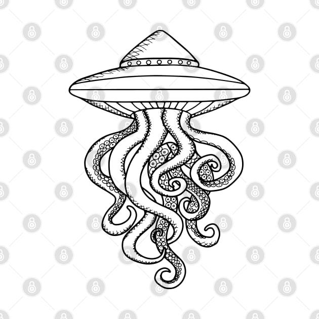 UFO Ocotopus Hybrid Line Drawing by Ciara Shortall Art