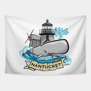 Nantucket Whale Lighthouse and Windmill Nautical Design Tapestry