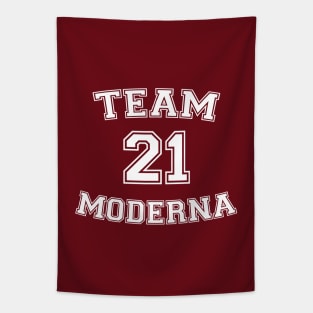 Vaccine pride: Team Moderna (white college jersey typeface) Tapestry