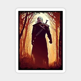 White Wolf at a Haunted Forest - Fantasy Witcher Magnet