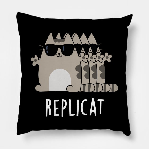 Replicat Funny Replicated Cat Pun Pillow by punnybone