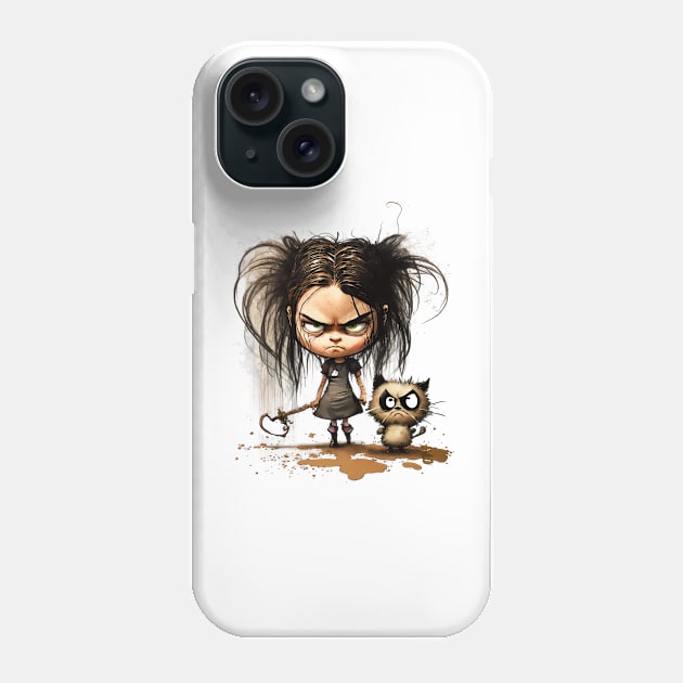 Angry Girl with Angry Cat Phone Case by pxdg