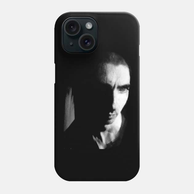 Portrait, digital collage and special processing. Face. Nice looking guy, dark room. Short hair. Grayscale. Phone Case by 234TeeUser234
