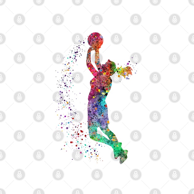 Girl Basketball Painting Watercolor Art Print Sports Gifts by LotusGifts