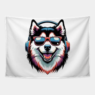 Yakutian Laika Smiling DJ in Japanese Artwork Style Tapestry