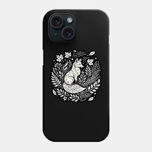 Cottagecore Woodland Fox with Botanical Elements in Monochrome Phone Case