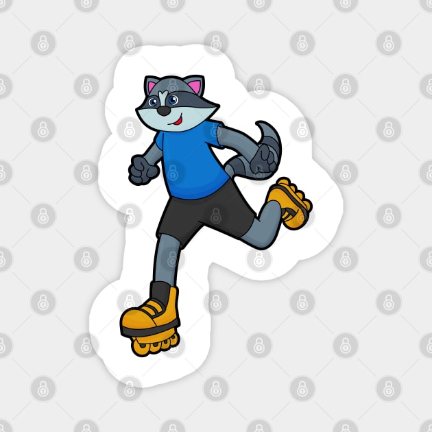 Racoon as Skater with Inline skates Magnet by Markus Schnabel