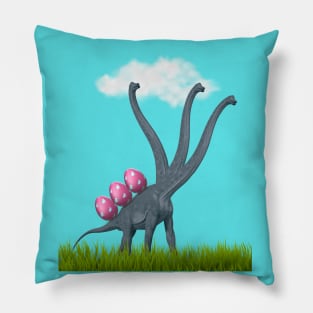 3-necked dinosaur carrying 3 easter eggs | Happy Easter Pillow