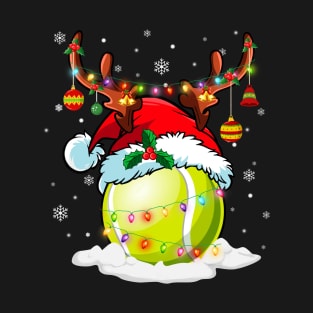 Reindeer Santa Hat Tennis Christmas Lights Xmas T-Shirt