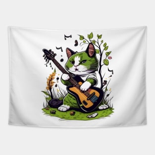 Funny Cat Playing Guitar - Cat Lover Tapestry