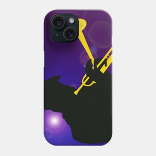 Silhouette of a Trumpet Player on a Blue / Purple Background Phone Case