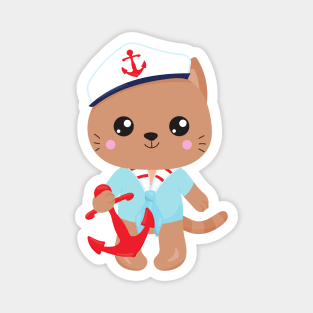 Sailor Cat, Sailor Hat, Cute Cat, Boat Captain Magnet