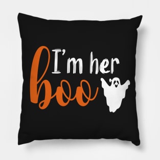 I'm Her Boo | Orange and White Text Couples Halloween Pillow