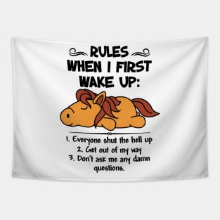 RULES WHEN I FIRST WAKE UP: 1. Everyone shut the hell up 2. Get out of my way 3. Don't ask me any damn questions. Tapestry