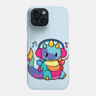 Happy dragon or dinosaur with headphones Phone Case