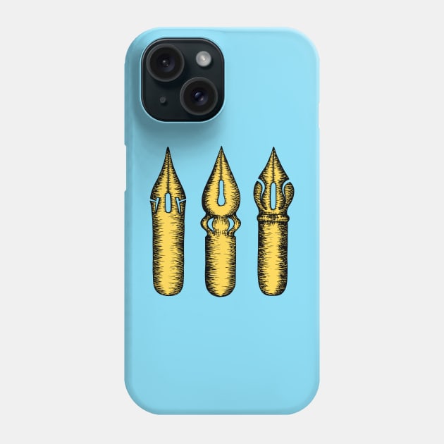 Dip Pen Nibs (Blue and Yellow) Phone Case by illucalliart