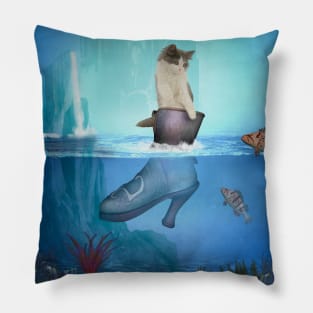 Cute cat in a shoe on a sea Pillow