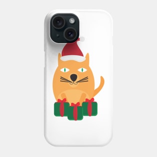 Cute Cartoon Cat with Santa Hat and Green Red Gifts Phone Case