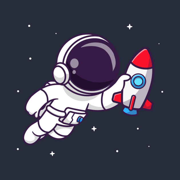 Cute Astronaut Floating With Rocket Toy Cartoon by Catalyst Labs