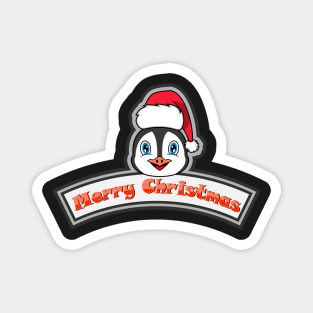 Sticker and Label Of  Penguin Character Design and Merry Christmas Text. Magnet