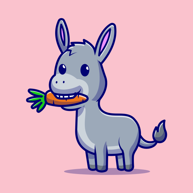 Cute Donkey Eating Carrot Cartoon Vector Icon Illustration by Catalyst Labs