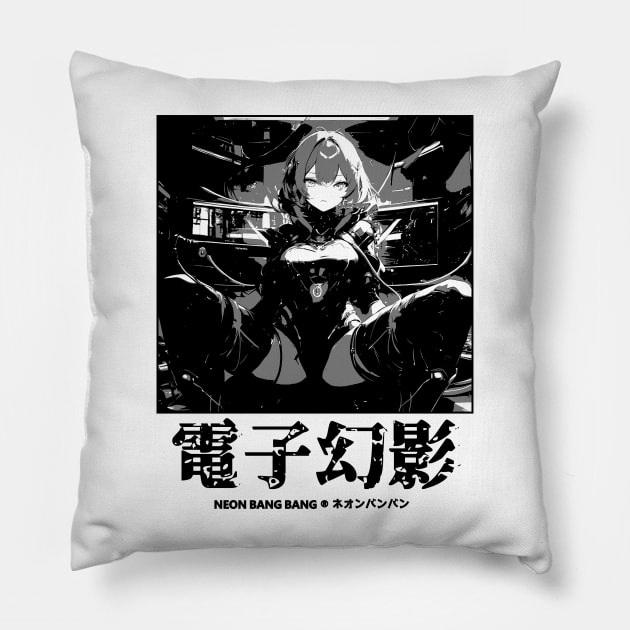 Japanese Aesthetic Cyberpunk Girl Manga Style Pillow by Neon Bang Bang