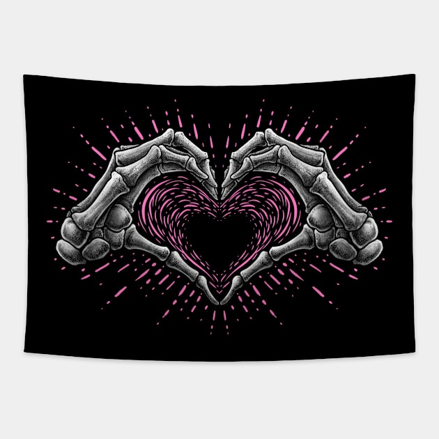 Skeleton Heart Hand Sign Tapestry by LillyRise
